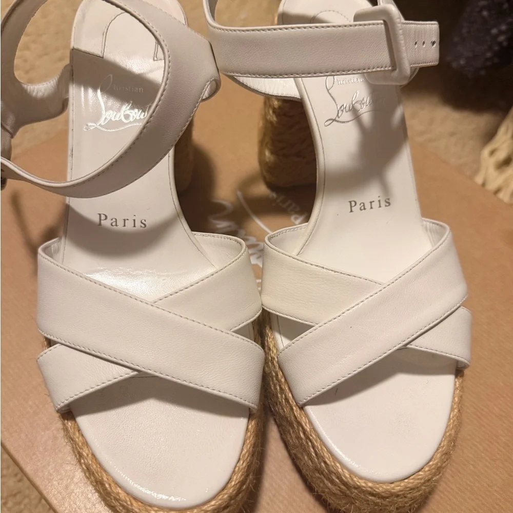 Christian Louboutin Calakala White Espadrille Platform Sandals